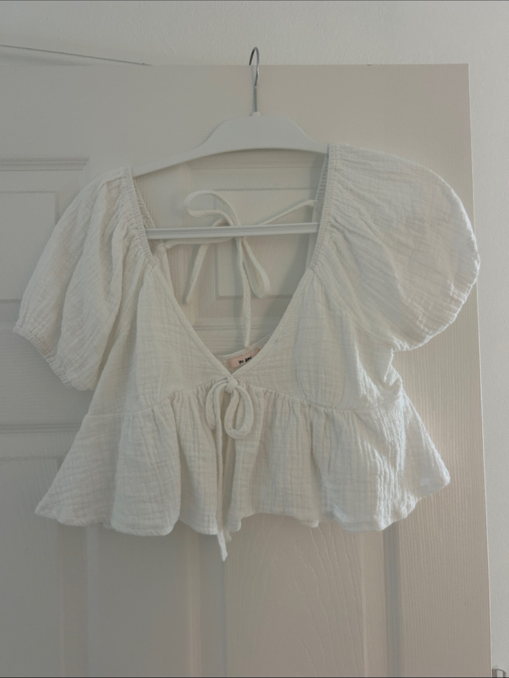 Mi Amore White Tie-Front Peplum Crop Top